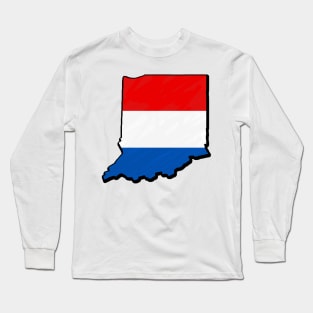 Red, White, and Blue Indiana Outline Long Sleeve T-Shirt